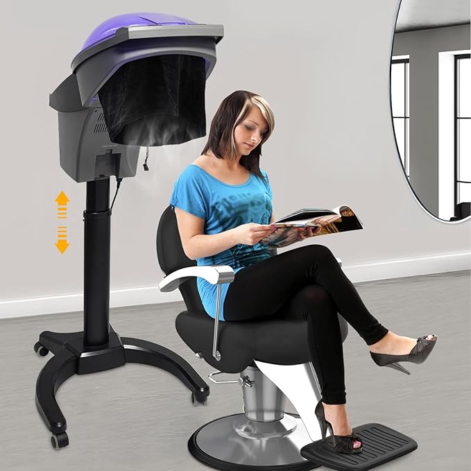 7 Color Hair Steamer Professional Standing Deep Conditioning Hair Steamer Household Hair-Care Machine with Adjustable Height &amp 57.49 oz Water Tank for Home Barber Stores Beauty Stores (White)