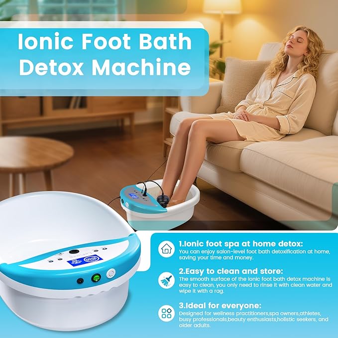 Ionic Foot Bath Detox Machine Ion Foot Spa Cleanse Machine to Remove Toxins Foot Bath Soak Tub Kits with Heat Waist Belt 2 Super Arrays 100 Basin Liners
