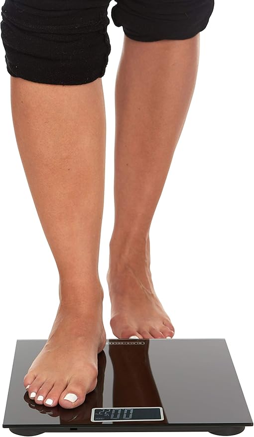 Black + Decker Battery Operated Digital Bath Scale Large LCD Display High Accuracy 375 Max Pounds Ultra-Slim Design