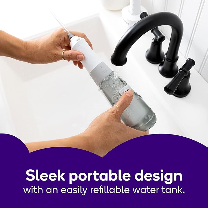 BURST Electric Water Flosser for Teeth Cleaning (3 Modes/White) | Cordless | Plaque Removal Between Braces &amp Dental Work | Portable Floss | Refillable 110mL Tank