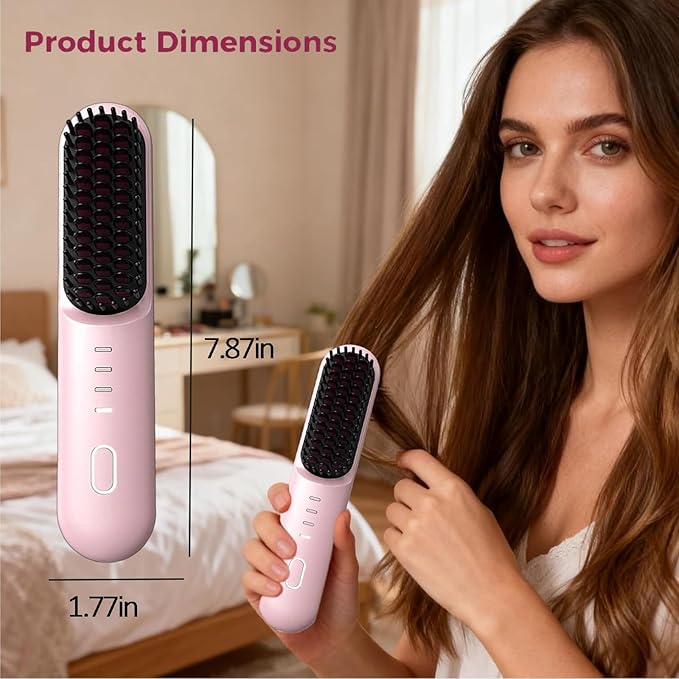 Go Pro Hair Brush for Short Hair - 2026 Upgraded Hair Straightening Comb 30-Second Rapid Heating 4 Temperature Settings 4000mAh Battery with Fast Charging - Your Travel Essential (Beige)