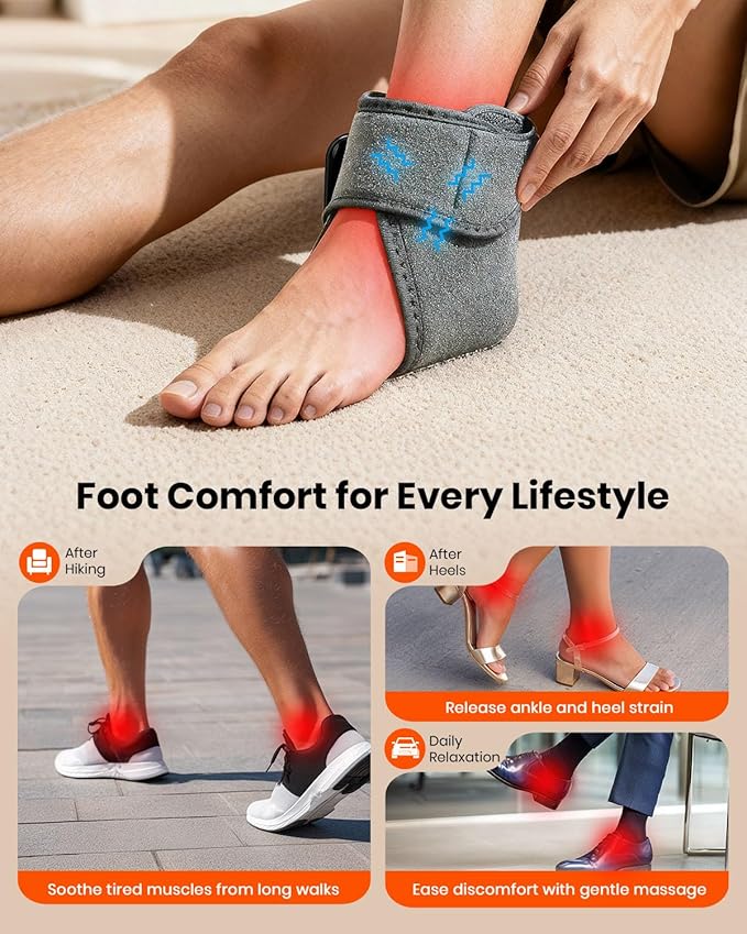 Foot Renew Massager for Neuropathy 3-in-1 Cordless &amp Portable Foot and Ankle Massager for Heel Arch &amp Ankle Relief 3-Level Vibration &amp Heat Ideal Gift Includes Extension Strap (Gray 2