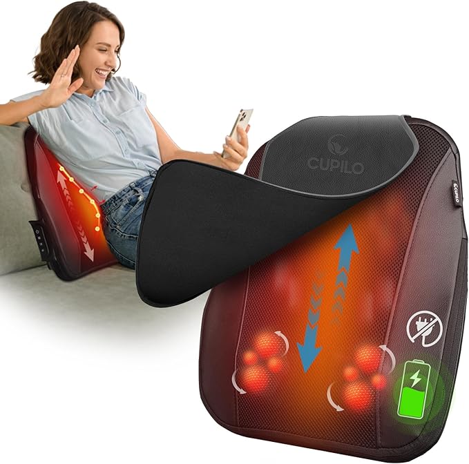 FSA Eligible Cordless Back Massager for Pain Relief Deep Tissue HSA Approved Up and Down Rolling Low Back Massager with Heat Portable Shiatsu Lower Back Massage for Home Office
