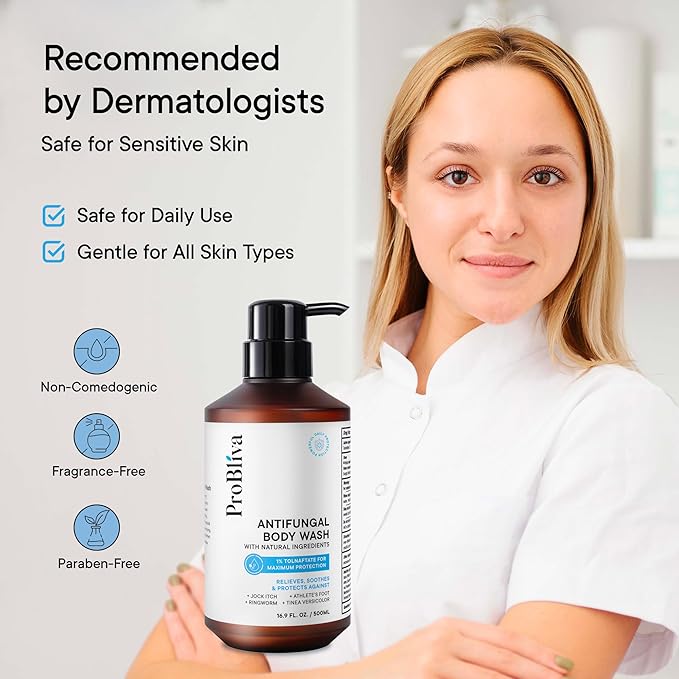 Antifungal Body Wash Treatment Soap – Antibacterial Wash for Jock Itch Ringworm Back Acne Tinea &amp Foot Odor – Medicated Skin Relief Cleanser Gel with Tea Tree Oil &amp Tolnaftate for Men and W
