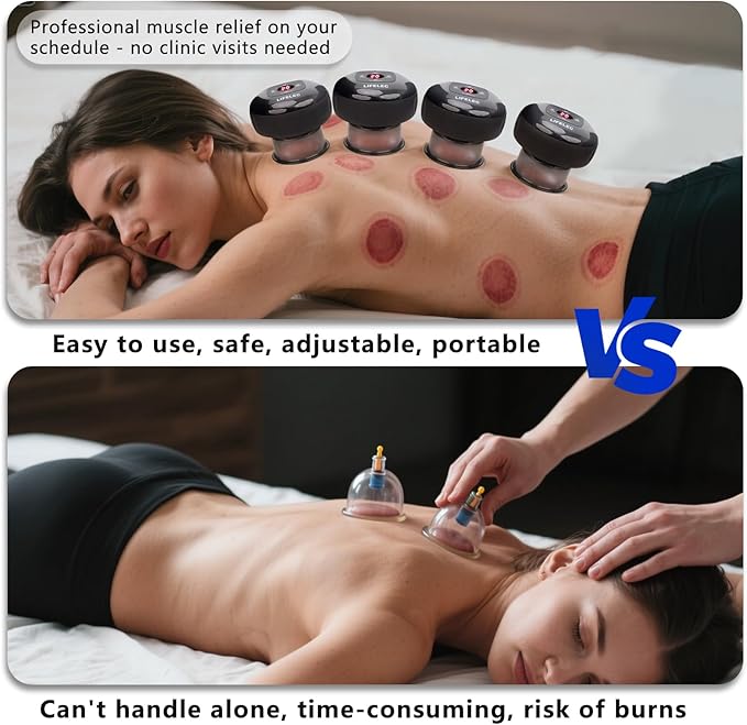 LIFELEC Smart Cupping Kit for Massage Therapy 6-in-1 Red Light Cupping Therapy Set for Targeted Pain Relief Knots Muscle Soreness &amp Circulation Portable Remote Control for Back Care at Home