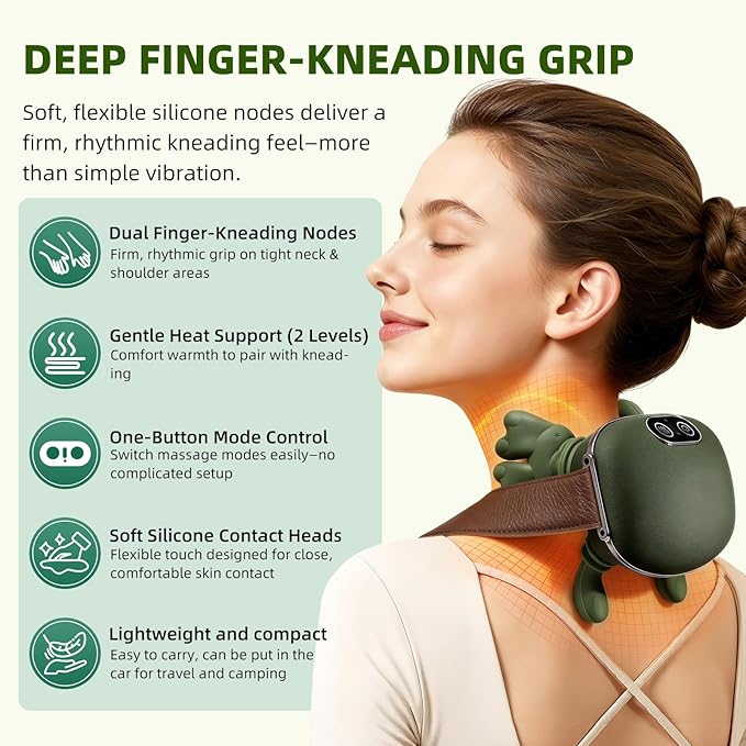 Neck Massager with Finger Kneading Deep Tissue Neck &amp Shoulder Massager 4D Palm-Kneading Massage with Heat Wearable Strap Gentle Warmth for Stress &amp Tension Relief