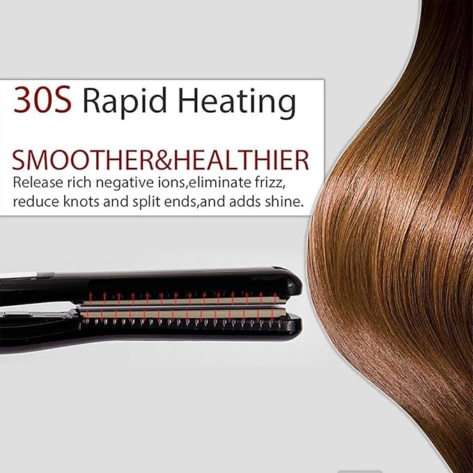 Protable Hair Straightener 2 in 1 Hair Care Flat Iron with LED Display Screen and Vibrating Function Adjustable Temperature Range and 30s Fast Heating Auto Shut-Off and Easy to Use for Home