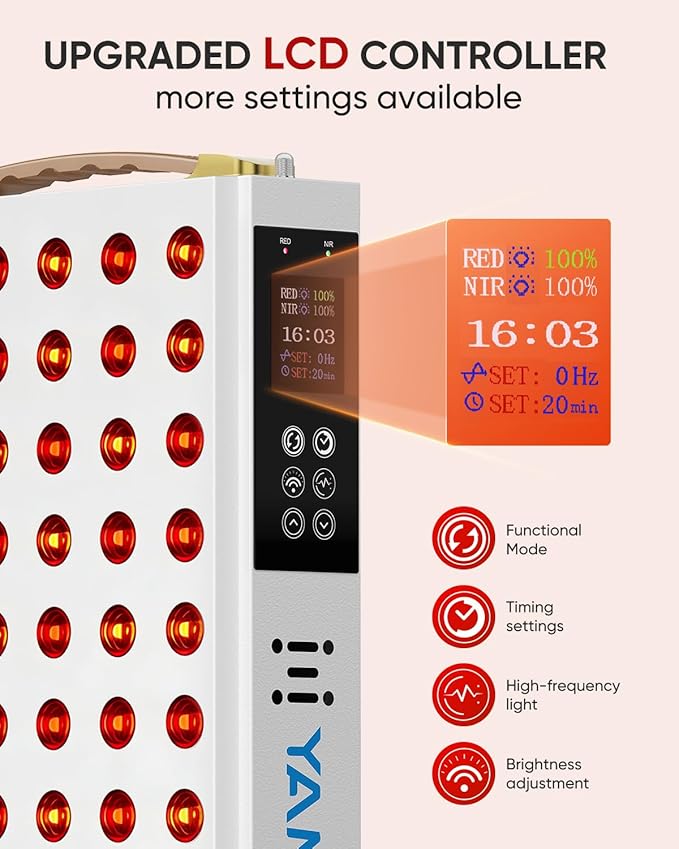 Red Light Therapy for Face 660nm 850nm Near-Infrared Light Therapy Panel for Body 110W with 60 Dual Chip LEDs 135mW/cm² High Irradiance Device for Daily Wellness &amp Relaxation at Home - YA60