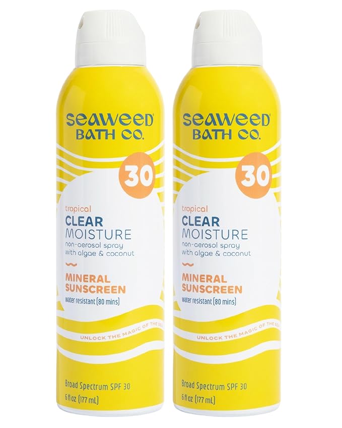 Seaweed Bath Co. Clear Moisture Mineral SPF 30 Broad Spectrum Sunscreen Spray - With Nourishing Algae Coconut &amp Hyaluronic Acid - Tropical Scented - 6 oz (Pack of 2