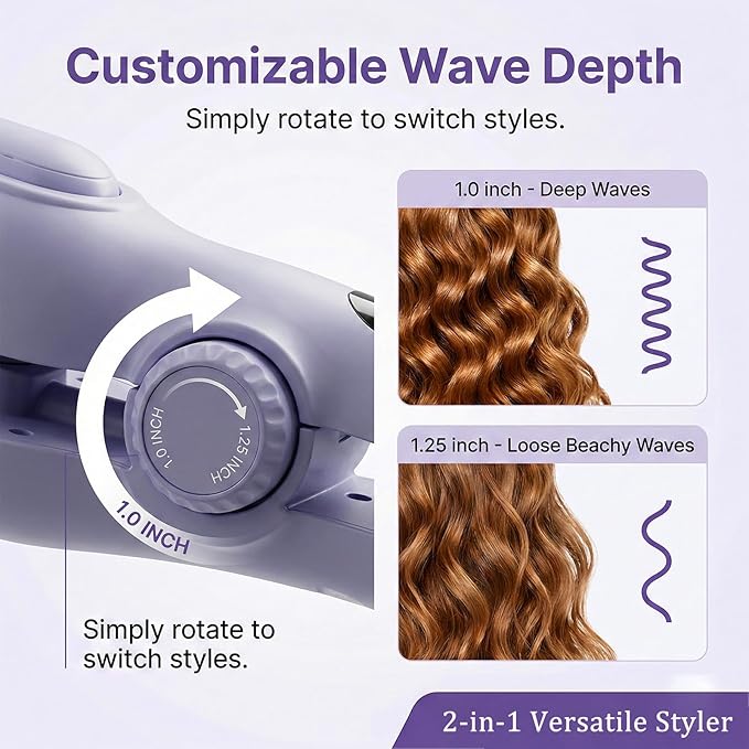 1&amp1.25 Inch Hair Crimper for Women to Adjustable Groove - Deep Waver Crimper Hair Tool - Waver Curling Iron - Anti-Scald Tech Hair Waver - Ionic Ceramic Coating for Long-LastingFast HeatingBlue