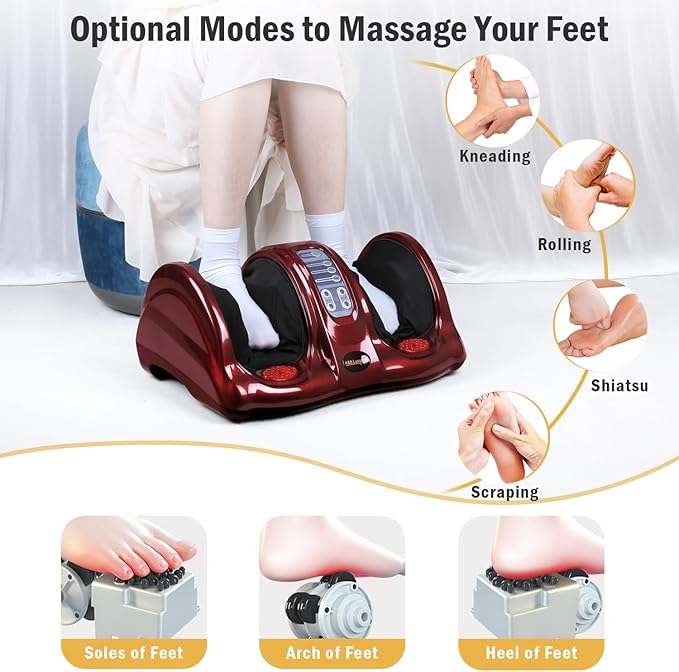H&ampB Luxuries Shiatsu Foot Massager Machine with Remote Controller Kneading and Rolling Home Massagers for Feet Ankle Calf Leg Ideally for Men Women Father Mom Parents and The Elderly Red