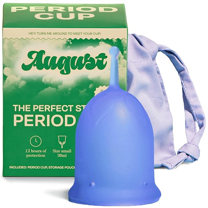 August Period Cup for Women - 36 mL Capacity 8-12h Protection Flexible Soft Silicone Menstrual Cups with Cotton-Sateen Pouch Reusable and Beginner-Friendly with Easy Step-by-Step Guide