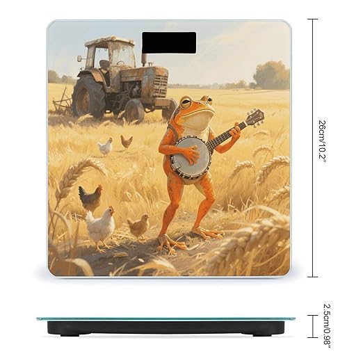 Orange Frog Playing Banjo Weight Scale Large Digital Bathroom Scales with Bright LED Display Non Slip Digital Scale and Step On Fashion Weighing Machine for Body