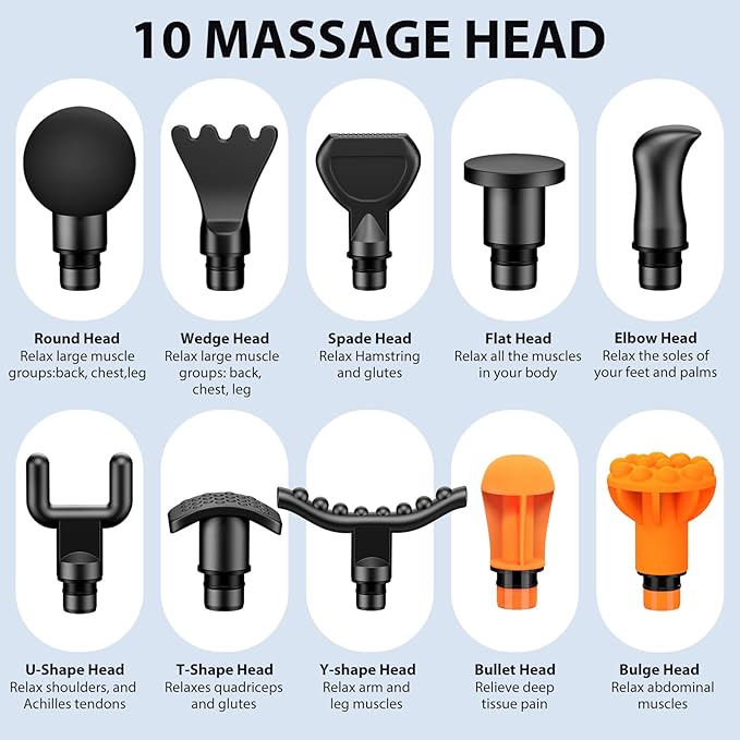 TOLOCO Massage Gun Upgrade Deep Tissue Back Massager with 10 Replacement Heads Percussion Massage Guns for Athletes for Pain Relief Super Quiet Electric Massager for Valentine Gift Carbon