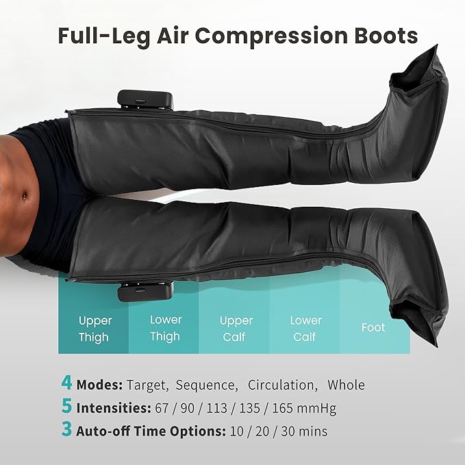 Professional Air Compression Leg Massager for Circulation and Pain Relief Cordless Full Leg Recovery Boots with Dual Controllers Sequential Compression Therapy Machine - Pair L