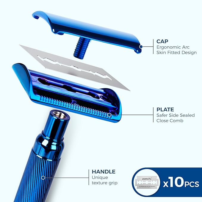 Double Edge Safety Razor with 100 Counts Safety Razor Blades for Shaving and Razor Blade Bank