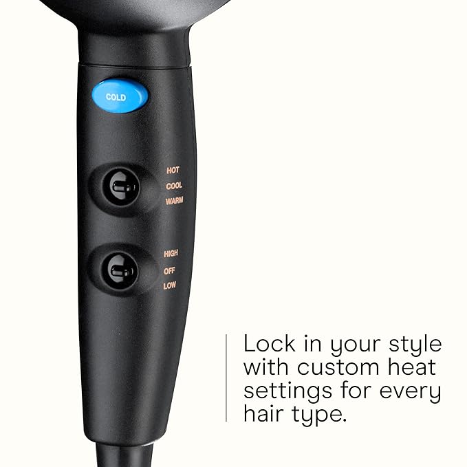 INFINITI PRO CONAIR Travel Hair Dryer 1600W Mighty Mini Compact Blow Dryer with Concentrator Attachment Lightweight Professional AC Motor for Fast Drying 3 Heat &amp 2 Speed Settings Black