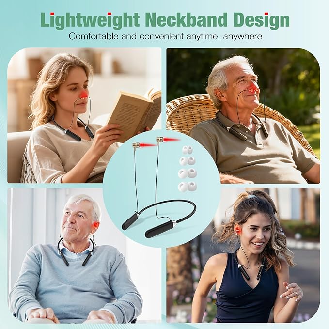 Upgraded 2-in-1 Red Light Therapy Device for Ears &amp Nose Dual-Wavelength 660nm Red Light &amp 810nm Near-Infrared Light Timer Function Neck-Wearable Design for Ear Comfort &amp Daily Wellness