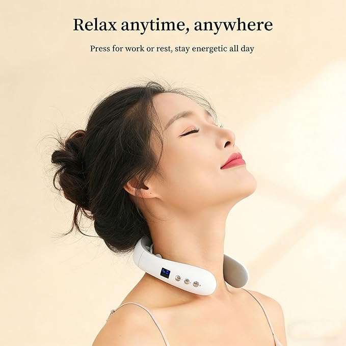 2026 New Portable Electric Neck Massager with Heat 10 Massage Modes 16 Intensity Levels Wireless Remote Control 15-Minute Smart Timer and Digital Display Relaxing Gifts for Men Women (White)