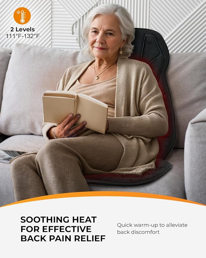 CooCoCo Back Massager with Heat 8 Vibrating Motors Back Massager for Pain Relief Deep Tissue Massage Chair Pad Chair Massage Pad for Office Home 2 Heaitng Levels Gifts for Women Mom Mothers Wife