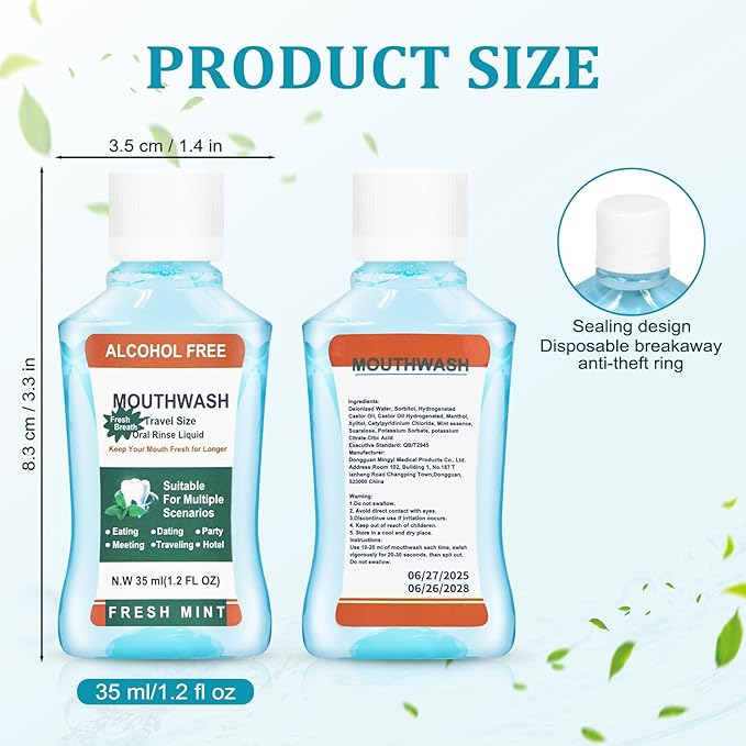 Mini Mouthwash Travel Size Bulk Pack of 100Portable Mint Mini Mouthwash Bulk 35ml/1.2 Fl Oz Individual Small Mouth Wash for TravelHotelOfficeToiletry Kits