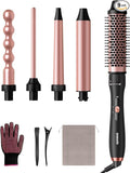 5 in 1 Curling Wand Set Multi Hair Styler with Thermal Curling Brush and 4 Interchangeable Ceramic Curling Wand (0.35-1.25) Glove Clips Dual Voltage Hair Wand Curling Iron Gifts for Women