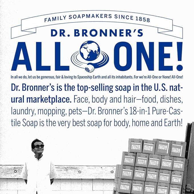 Dr. Bronner's - Pure-Castile Liquid Soap (Almond 32 ounce) - Made with Organic Oils 18-in-1 Uses: Face Body Hair Laundry Pets and Dishes Concentrated Vegan Non-GMO