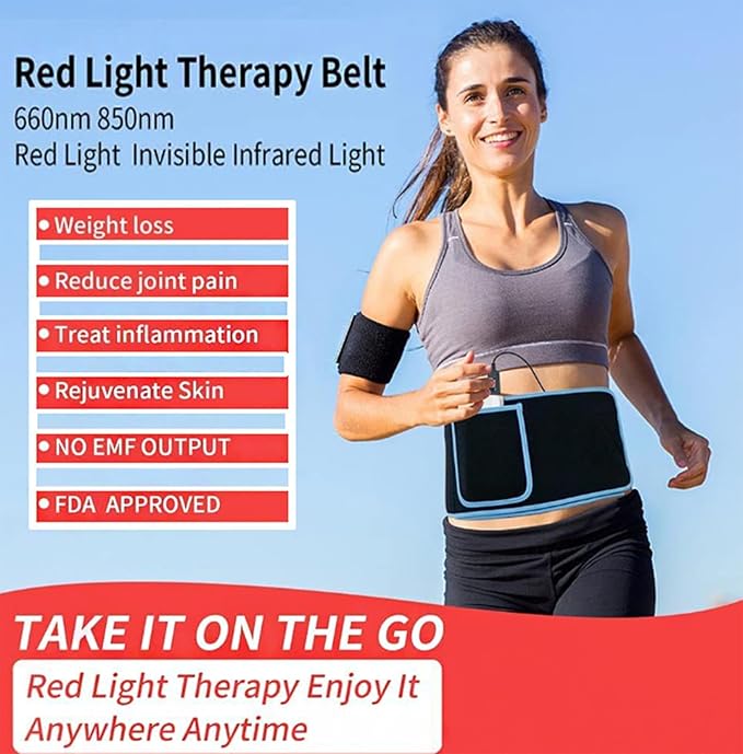 Red Light Therapy Belt 650nmLED and 850nm Therapy Pad Home Hot Compress Pain Relief Wearable with Automatic Timer for Body Back Waist Shoulder Joints Pain Relief