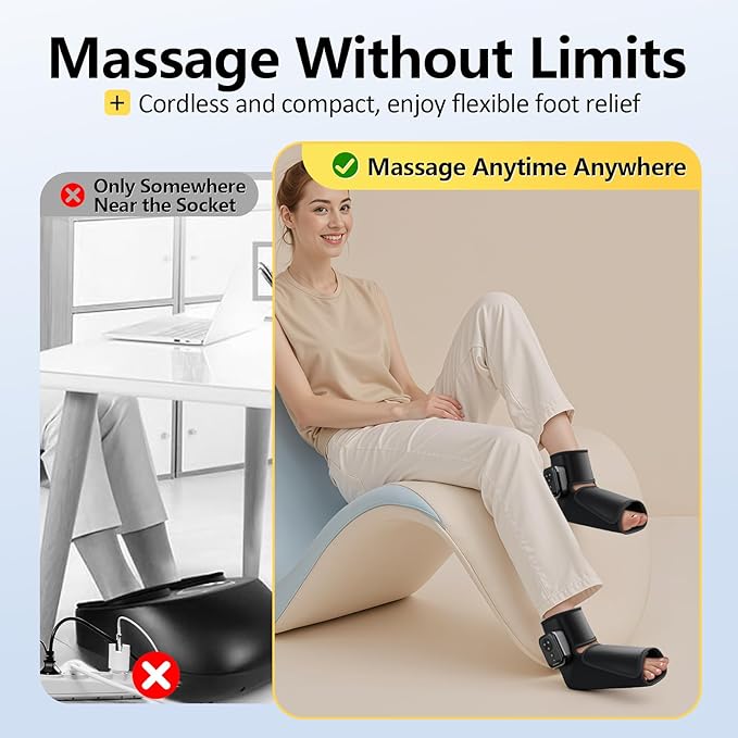 Comfytemp Air Compression Therapy Device K1007 Portable Foot Massager with Heat Cordless Ankle Massage Boot for Pain Relief and Circulation Ideal for Men Women Seniors (Fit Size 6 to 10)