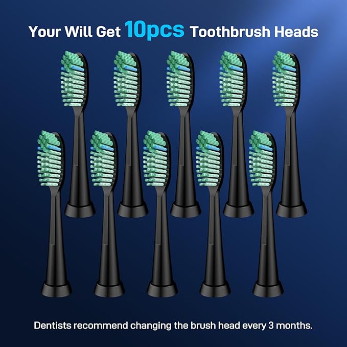 Toothbrush Replacement Whitening Heads Compatible with TAO Clean Sonic Electric Toothbrush - Brush Heads Refills Medium Bristles Black