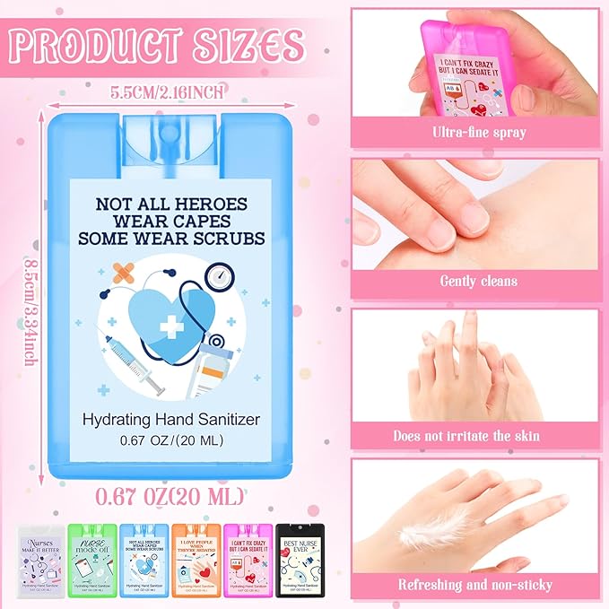 24 Pack Nurse Medical Assistants Gift Hand Sanitizer Spray Travel Size Mini Hand Sanitizer Pocket Spray Bulk for for Cna Rn Medical Assistant Nursing Student Essentials Nurse Week Appreciation Gift