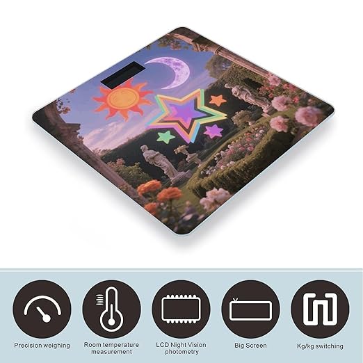 Digital Bathroom Scale for Body Weight Scale with Bright LCD Display High Accuracy Step-On Technology Auto On/Off Vintage Sun Moon Stars Digital Scales 400 Lbs /180kg