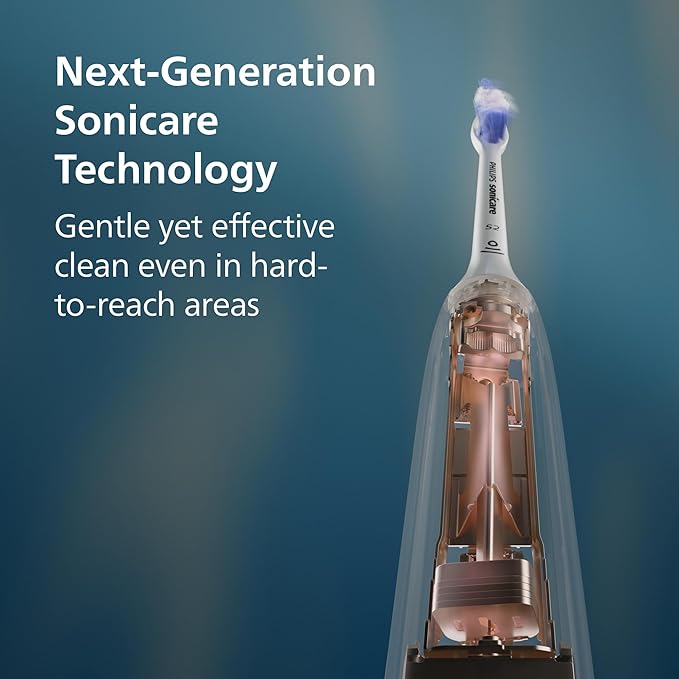 Philips Sonicare 7300 Series Electric Toothbrush - Next-Generation Sonicare Technology Pressure Sensor 12 Brushing Settings SmarTimer BrushPacer 21-Day Runtime Travel Case White HX7420/07