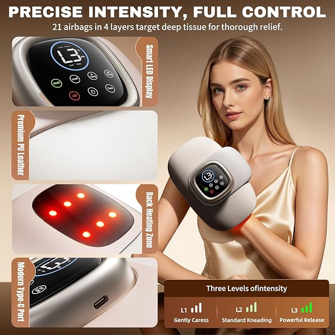 Hand Massager with Heat and Compression Cordless Electric Hand &amp Wrist Massager for Arthritis &amp Carpal Tunnel Relief 3 Modes Rechargeable – Gray