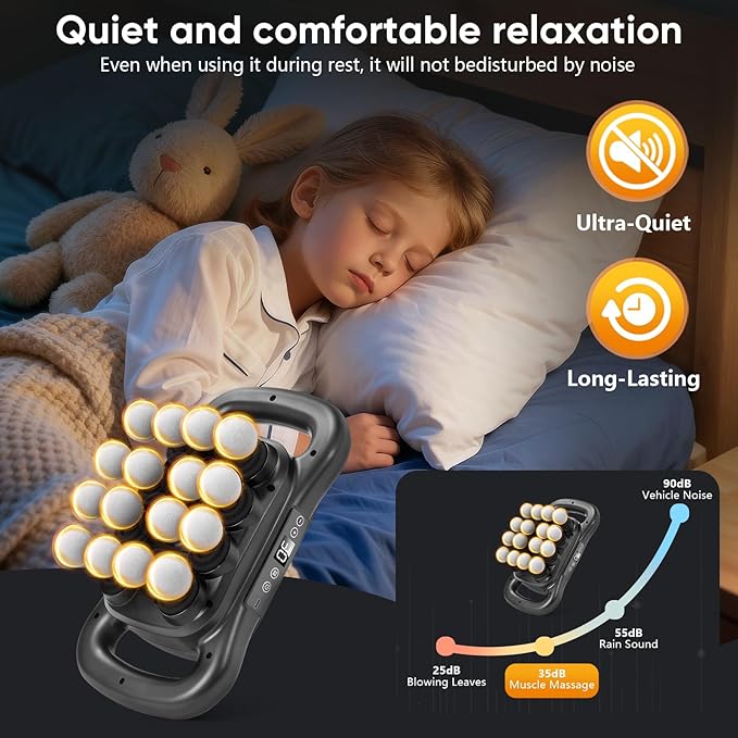 16 Head Massage Gun Handheld Electric Interchangeable MassageDeep Tissue Relief with 9 ModesQuiet Percussion Massager for Neck/Back/Leg Pain Muscle Massager for Athletes Office Workers