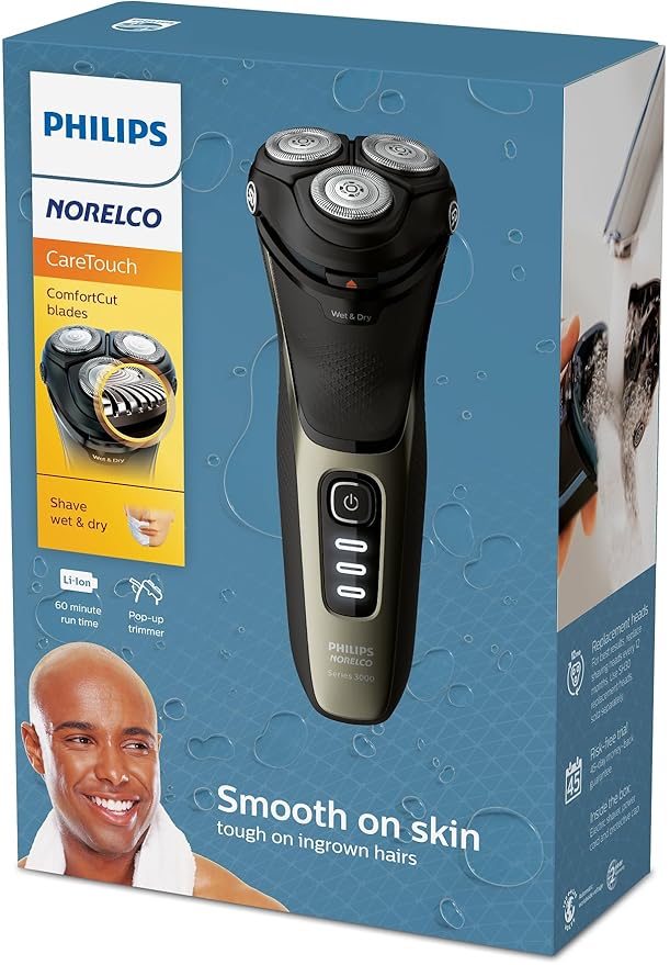 Philips Norelco CareTouch Head Shaver Rechargeable Wet &amp Dry Electric Shaver with Pop-Up Trimmer for Bald Men with Sensitive Skin and Scalp S3210/51