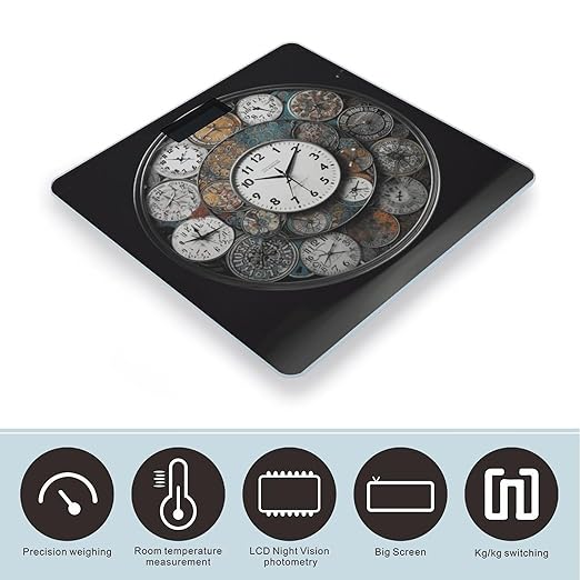 Clock Art Bathroom Scale Large LCD Backlight Display Digital Scale Rounded Corners Body Scales Automatic Power On/Off Bathroom Scales for Home Bedrooms