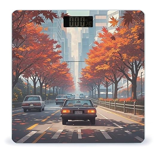 Red Maples on The Roadside Bathroom Scale for Body Weight Bathroom Weighing Scales with Back Lit LED Display Sturdy Tempered Glass Body Weight Bathroom Scale 400lb Weighing