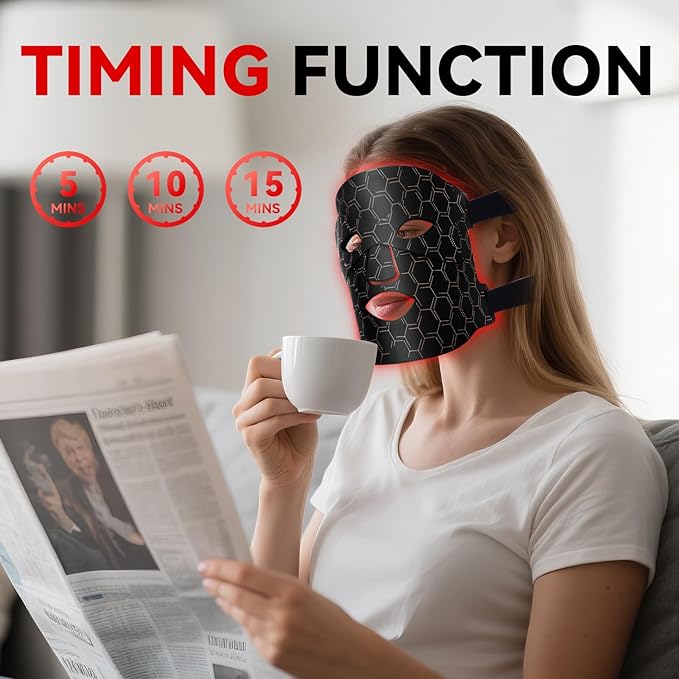 Red Light Therapy Mask for Face - FDA-Cleared Portable LED Mask with 7 Colors &amp Near-Infrared Remote &amp 3 Timers Comfort Eye Pads for Anti-Aging Wrinkles Acne Cordless for Home Travel