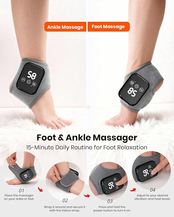 Foot Renew Massager for Neuropathy 3-in-1 Cordless &amp Portable Foot and Ankle Massager for Heel Arch &amp Ankle Relief 3-Level Vibration &amp Heat Ideal Gift Includes Extension Strap (Gray 2