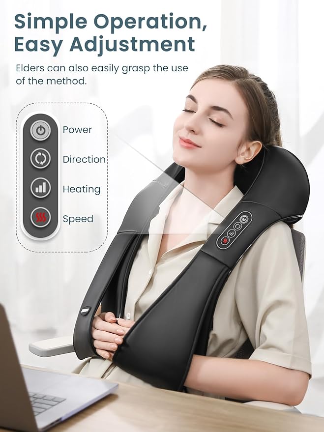 Careboda Shiatsu Neck and Back Massager with Soothing Heat Electric Shoulder Massage 8 Nodes Deep Tissue 3D Kneading Massages for Pain Relief Best Christmas Gifts for Man Woman Friends Parents
