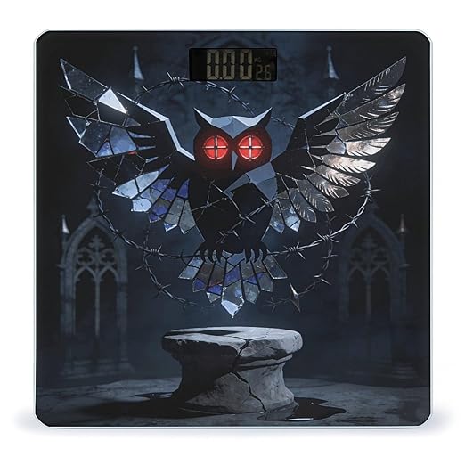 Gothic Abstract Owl Weight ScaleClear LED Display Bathroom Digital Weighing ScaleTempered Glass Digital Bathroom Scale for Body Weight Capacity Up to 400 Lbs