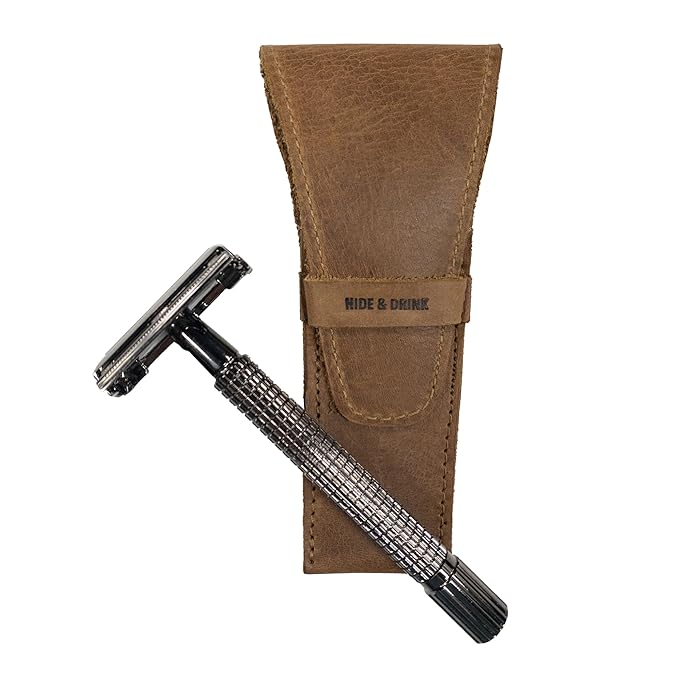 Hide &amp Drink Leather Safety Razor Case Shaving Accessories Personal Care Essentials Handmade Includes 101 Year Warranty (Single Malt Mahogany)