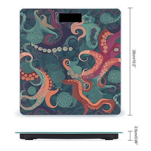 Abstract Octopus Scale for Body Weight High Precision Digital Weight Scales with LCD Display Anti-Slip Sturdy Slim Tempered Glass Bathroom Scale for Home Use