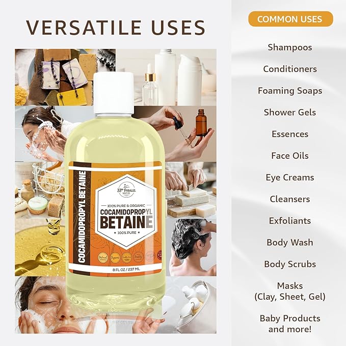 Cocamidopropyl Betaine (128oz / GALLON) Natural Surfactant | Premium Coco Betaine Liquid Cosmetic Grade Gentle on Skin | For Facial Cleansers Shampoos Body Washes Bubble Baths Soap | 1 GALLON