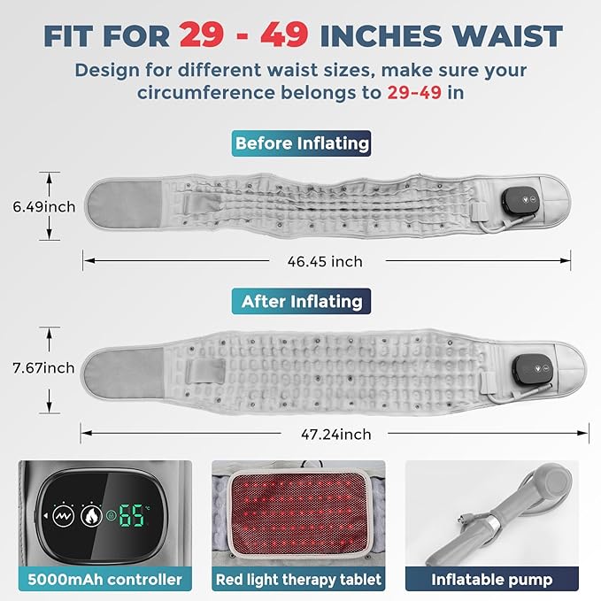 Aimery 2025 Upgraded Version 3-in-1 Sciatica BeltDecompression Back Belt with Red Light Heating and Massage Back Reliever Inflatable Back Brace for Spinal Lumbar Woman Men Heating Pad (1)
