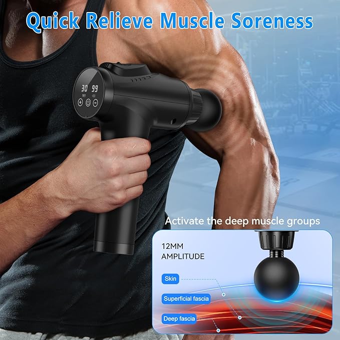 Massage Gun Muscle Massage Gun for Athletes Handheld Electric Deep Tissue Back Massager Percussion Massage Device for Pain Relief with 30 Speed Levels 9 Heads Black