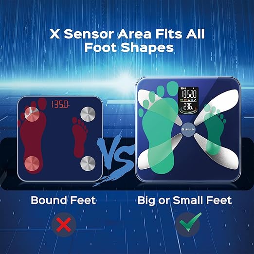 Lepulse Smart Weight Scale with BMI Body Fat Muscle Mass Updated X-Shaped Electrode Scale for Body Weight and Fat Percentage 13 Body Composition Scale Large Display Digital Bathroom Scale with App