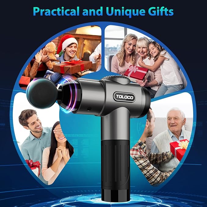 TOLOCO Massage Gun Deep Tissue Back Massage for Athletes for Pain Relief Percussion Massager with 10 Massages Heads &amp Silent Brushless Motor Valentines Day Gifts for Him Her Grey