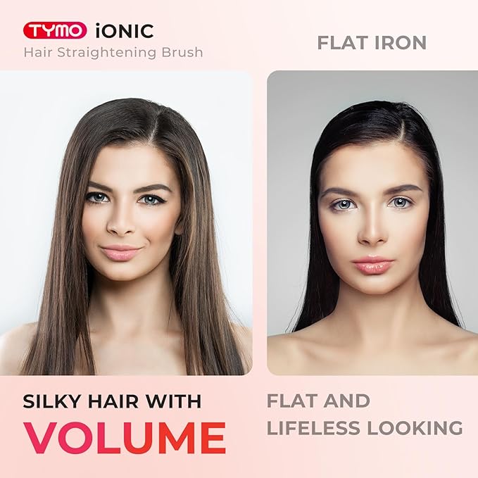 TYMO Ionic Hair Straightener Brush - Straightening Comb with 10M Negative Ions 25s Heat-up 16 Temps Dual Voltage LED Display | Ceramic Hot Comb Hair Brush Straightener for Women Pink
